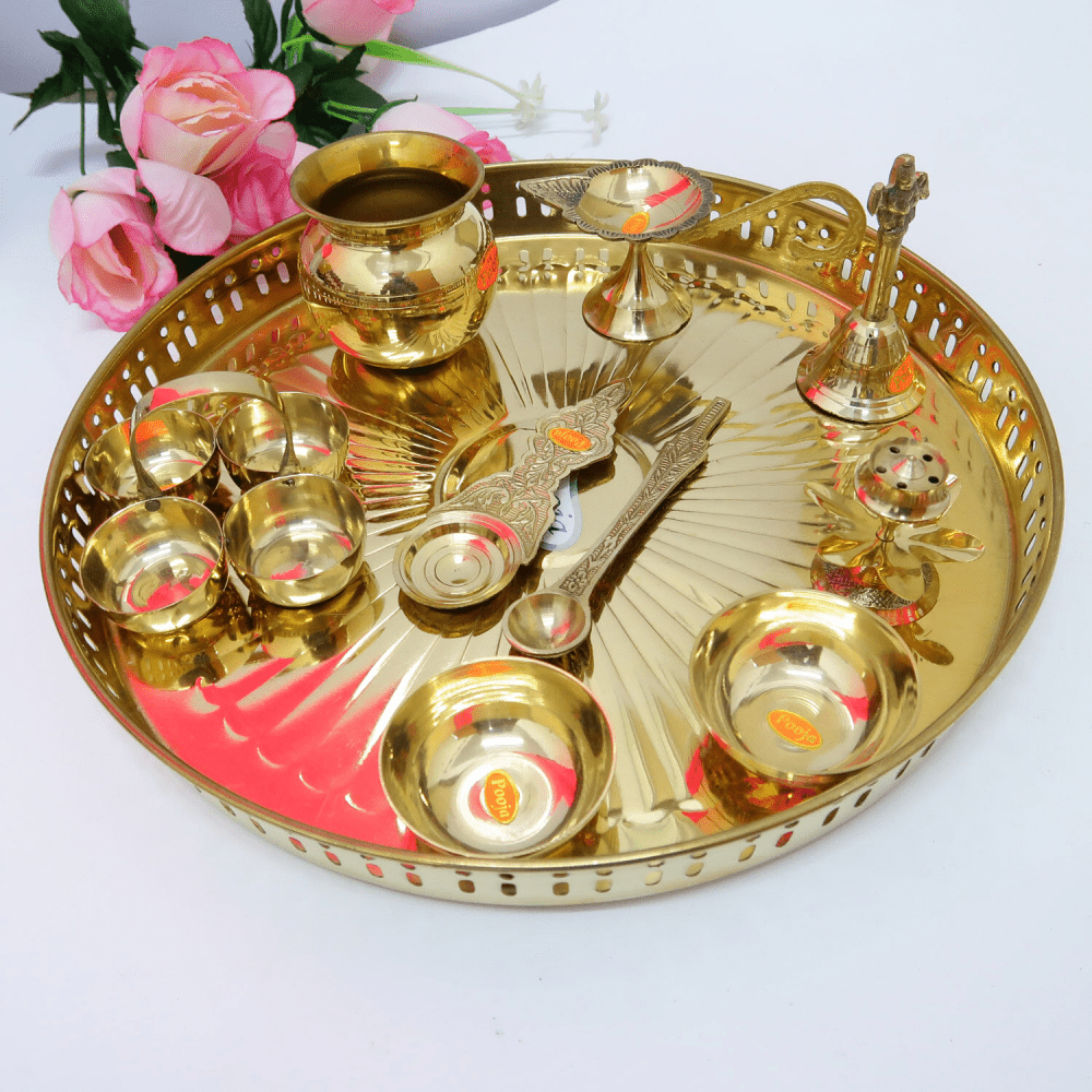 Brass Pooja Thali, Buy Brass Pooja Thali Set Online at Best Price